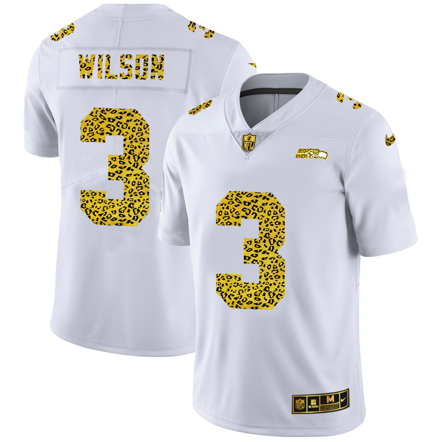 Seattle Seahawks #3 Russell Wilson Men Nike Flocked Leopard Print Vapor Limited NFL Jersey White->pittsburgh steelers->NFL Jersey